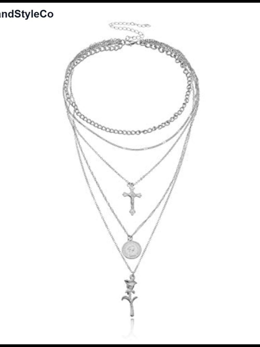 Layered Multi Strand Choker Necklace with Coin Medallion, Vintage Y2K Statement